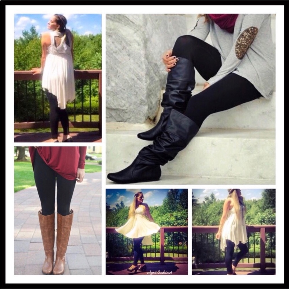 BLACK FLEECE LINED FOOTLESS LEGGINGS TIGHTS - Picture 5 of 13